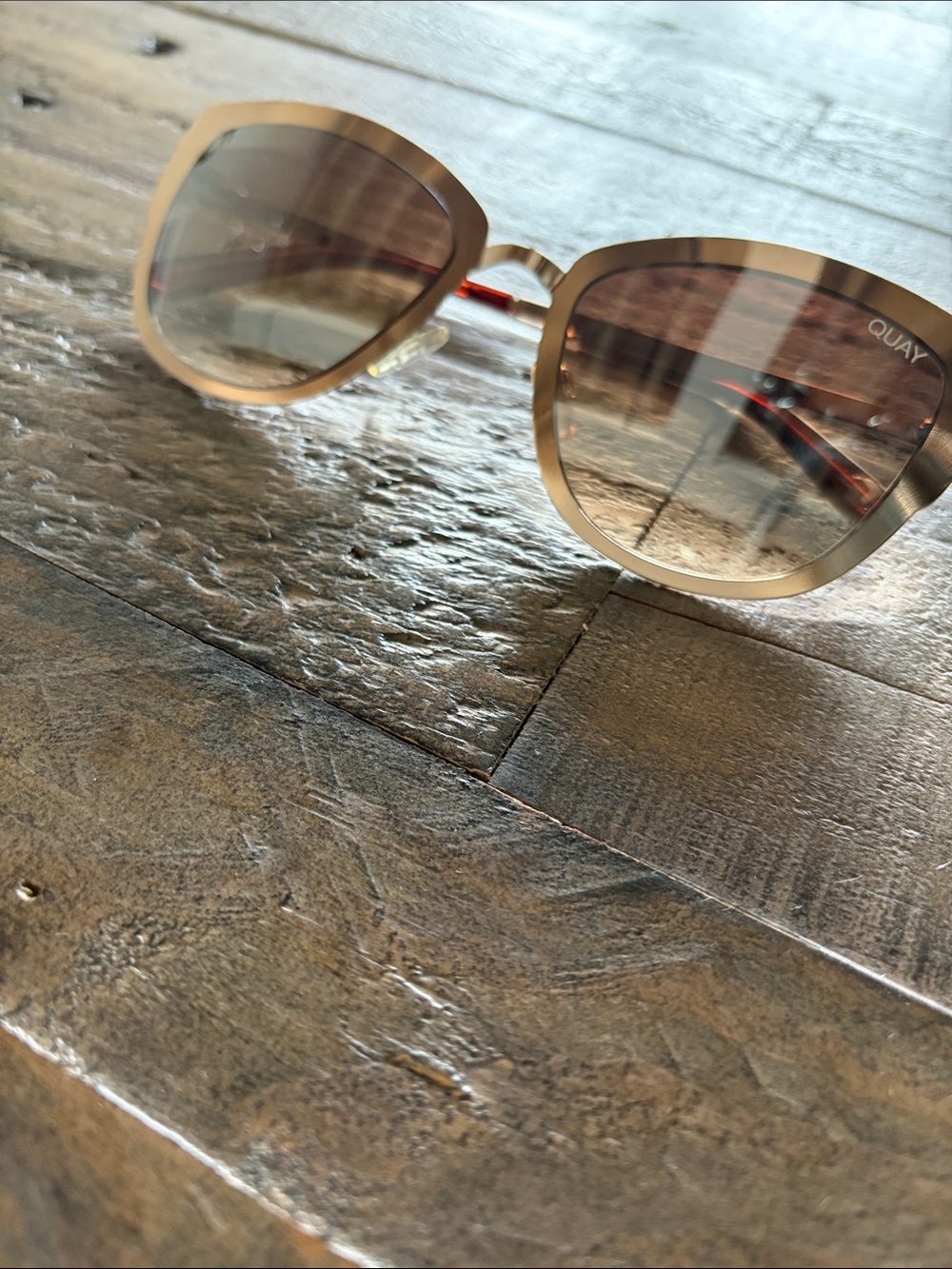 Quay Australia Champagne Gold Cat-Eye Sunglasses with Brown Tint - Picture 3 of 5